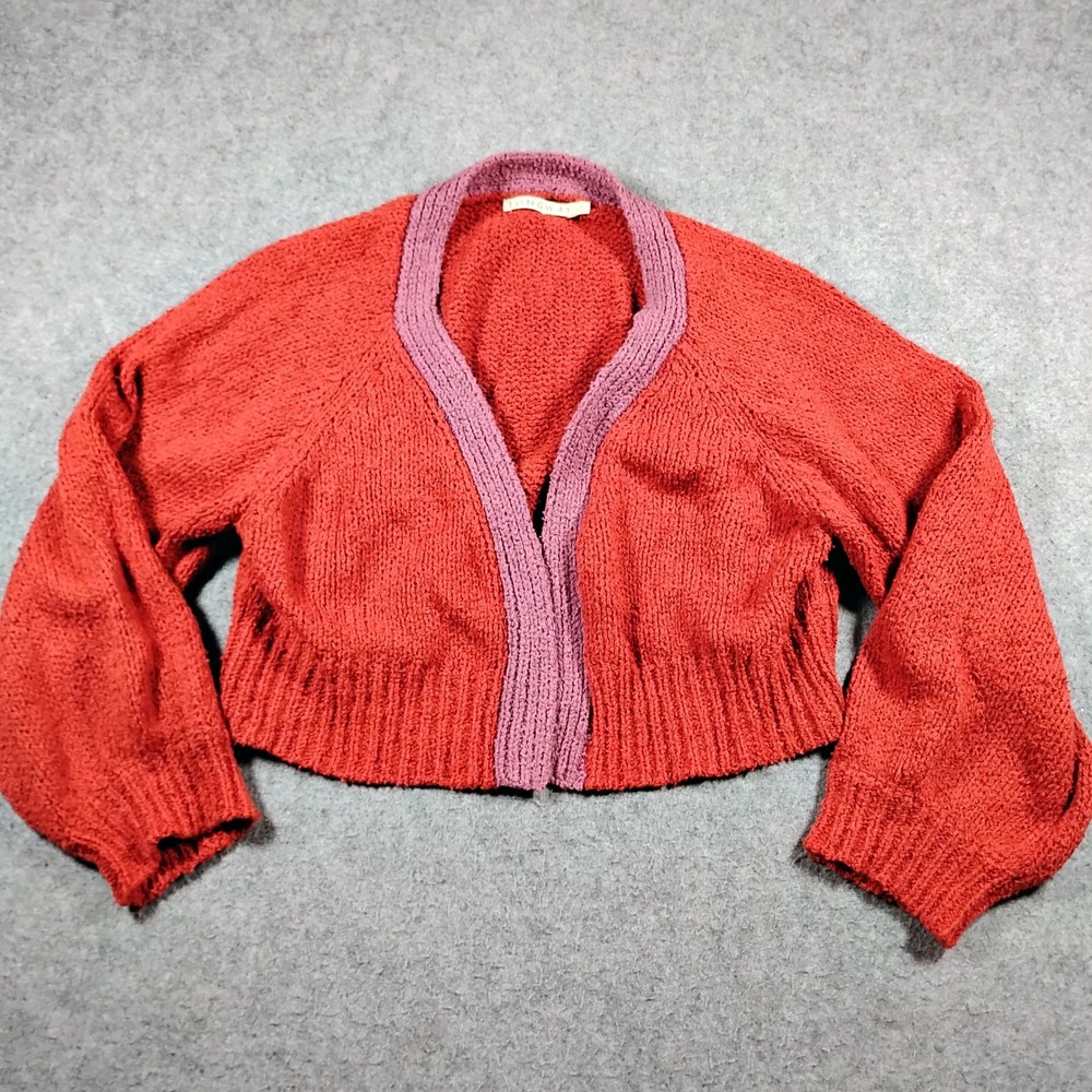 Longway Organic Cotton Hand Made Peru Cropped Cardigan Sweater Red Purple Size 2